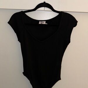 Princess Polly Black Ribbed Bodysuit short sleeve